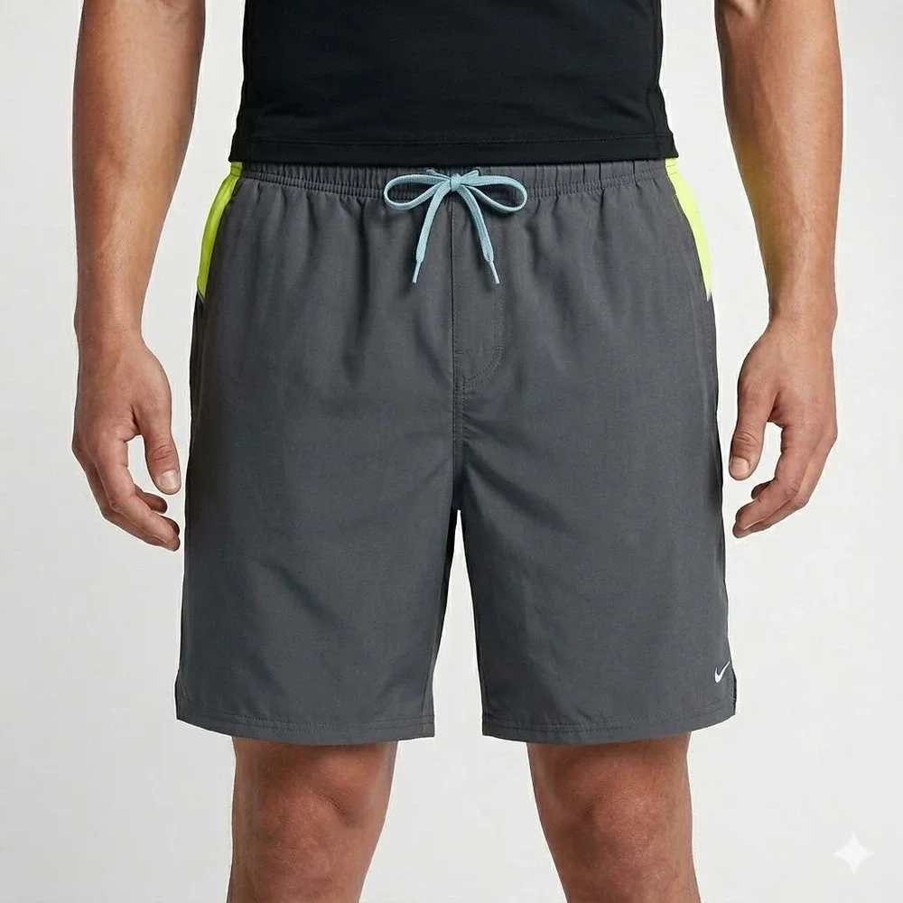 Nike Swim Trunks Board Shorts Lined Mesh Colorblock Size XXL Dark Grey‎